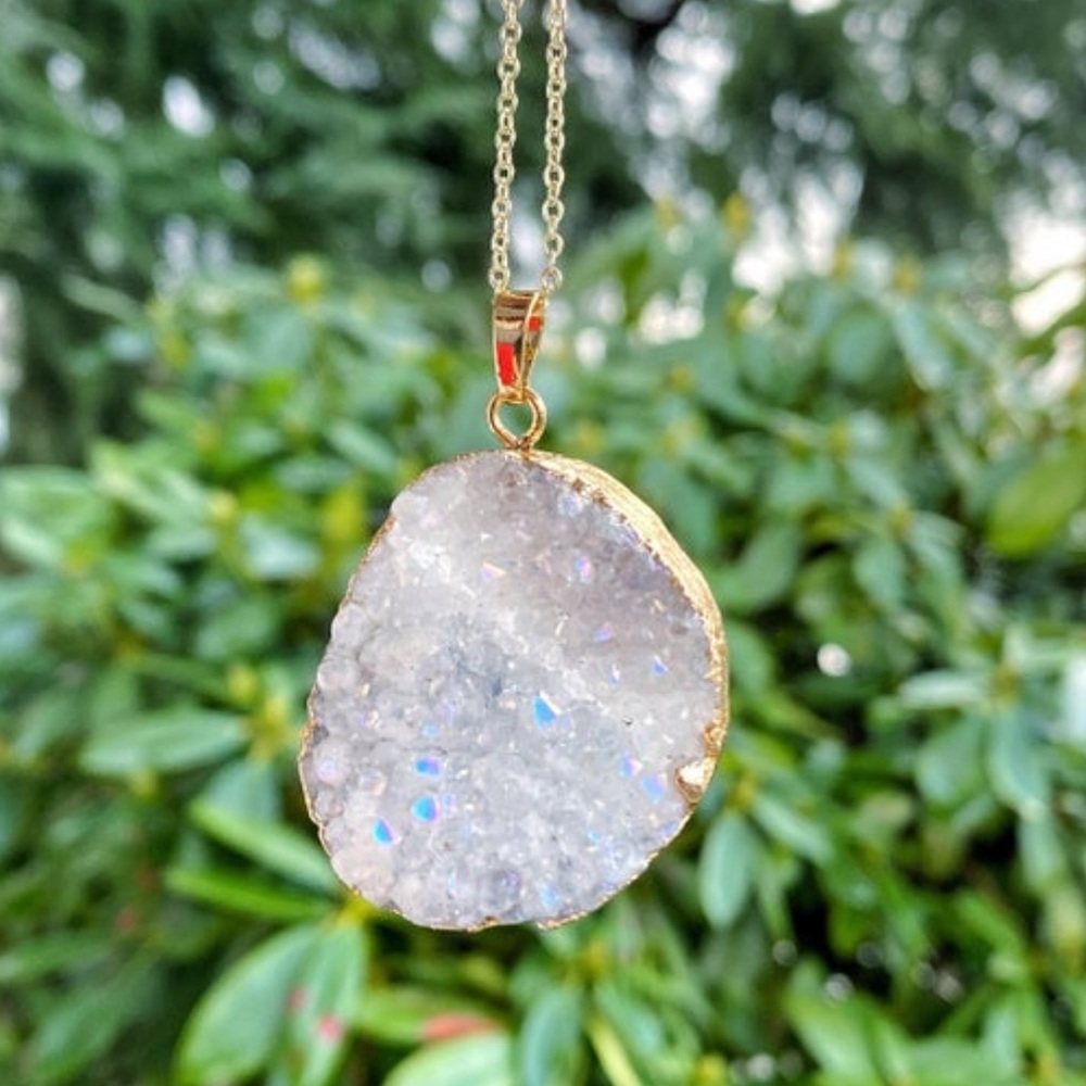 Aura Quartz Druzy Necklace 18” chain
